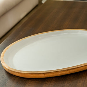 Mango Wood & White Enamel Oval Platter - ironyhome
