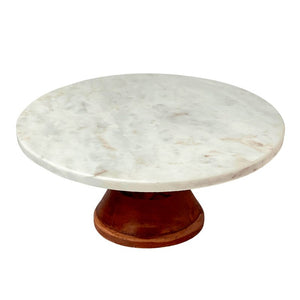 MARBLE CAKE STAND WITH WOODEN BASE - ironyhome