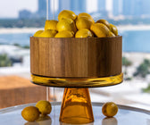 Natural Wood Bowl with Amber Tinted Glass Stand - ironyhome