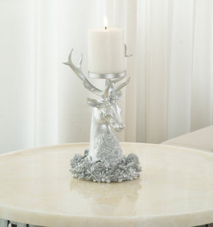 Silver Resin Stag Head Candle Holder - ironyhome