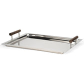 Silver Serving Tray with Wooden Handle - ironyhome