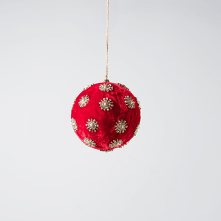 10cm Sunflower Velvet Bauble with Rhinestone Studs - Irony Home