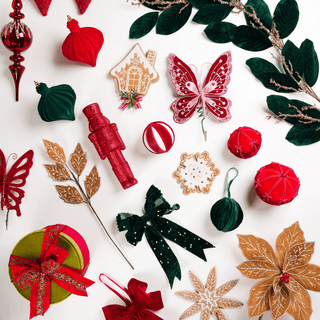 13-inch gingerbread felt poinsettia pick with red berrie - Irony Home