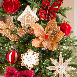 13-inch gingerbread felt poinsettia pick with red berrie - Irony Home