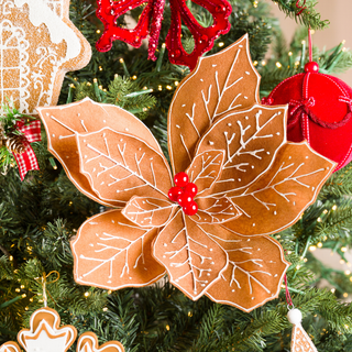 13-inch gingerbread felt poinsettia pick with red berrie - Irony Home