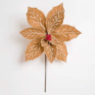 13-inch gingerbread felt poinsettia pick with red berrie - Irony Home
