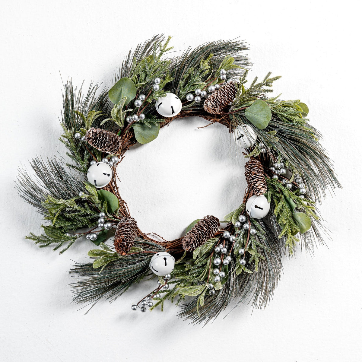 22" Pinecone & Silver Bell Wreath