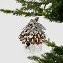 Rustic Birdhouse Ornament with Platinum Glitter - Set of 4 - ironyhome