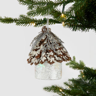 Rustic Birdhouse Ornament with Platinum Glitter - Set of 4 - ironyhome