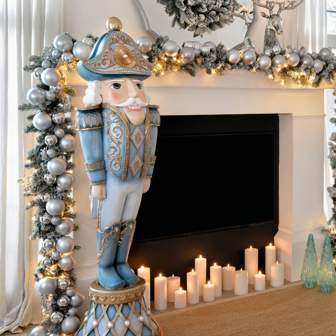 Icy Holiday Blue, White & Gold Life-Size Nutcracker