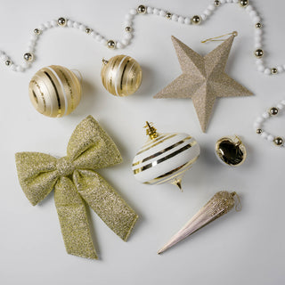 11" Champagne & White Drop Ornament With Glitter & Sequins Champagne
