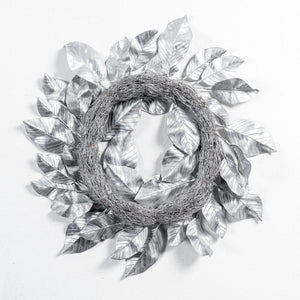 26" Silver Magnolia Leaf Wreath