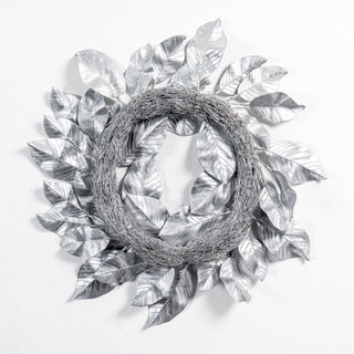 26" Silver Magnolia Leaf Wreath - ironyhome