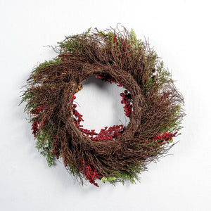 26" Wreath with Red Berries and Pine Needles