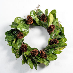 29" Magnolia Leaf, Pine Cone and Twig Wreath