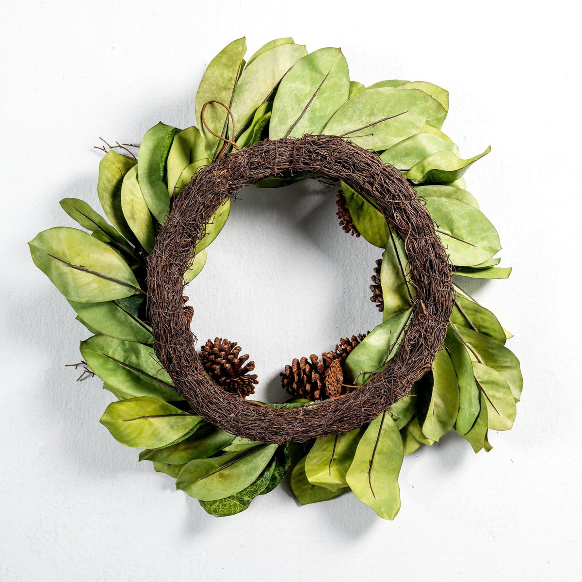 29" Magnolia Leaf, Pine Cone and Twig Wreath