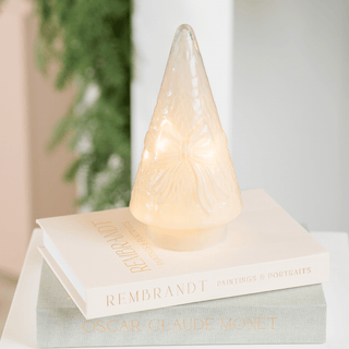 29cm LED Glass Cone Tree with Bow Inlaid - Irony Home