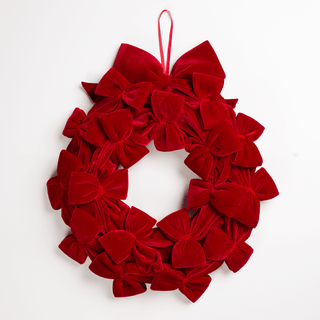 45cm Velvet Bow Wreath - Burgundy - Irony Home