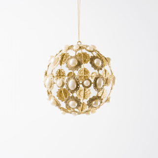 5-inch Platinum Pearl Metal Ball Ornament - Irony Home
