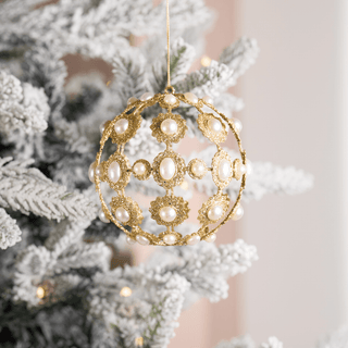 5-inch Platinum Pearl Metal Ball Ornament - Irony Home