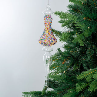 Aurora Crystal Finial Ornament Clear Glass with Multicolor Sequins - ironyhome
