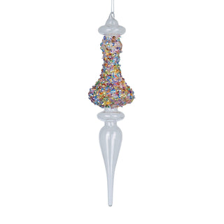 Aurora Crystal Finial Ornament Clear Glass with Multicolor Sequins - ironyhome
