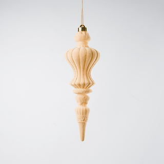 Beige Flocked Gold Glitter Finial Ornament 12-Inch - Irony Home
