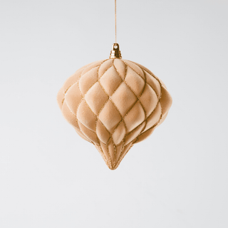 Beige Flocked Gold Glitter Net Onion Ball Ornament 6-inch - Irony Home