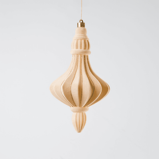 Beige Flocked Gold Glitter Stripe Chandelier Ornament 8.5-Inch - Irony Home