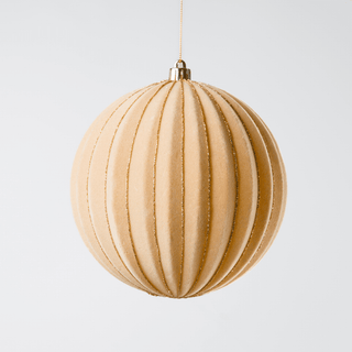 Beige Flocked Gold Glitter Stripe Pumpkin Ball 6-inch - Irony Home