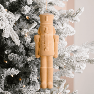 Beige Flocked Nutcracker Ornament 12-Inch - Irony Home