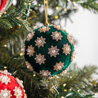 Bejewelled Green Velvet Ball Ornament - ironyhome