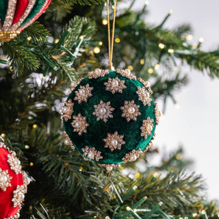 Bejewelled Green Velvet Ball Ornament - ironyhome