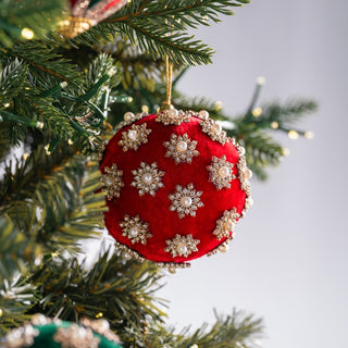 Bejewelled Red Velvet Ball Ornament - ironyhome