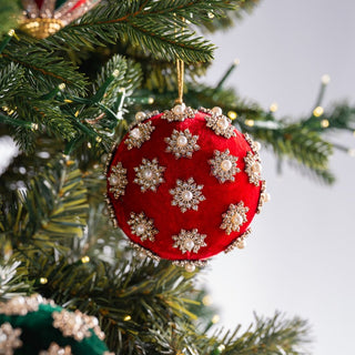Bejewelled Red Velvet Ball Ornament - ironyhome
