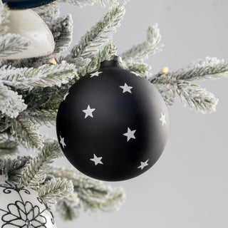 Black Ball Ornament with White Stars - ironyhome