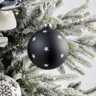 Black Ball Ornament with White Stars - ironyhome