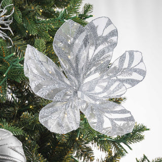 Blooming Silver Holiday Flower Clip - On Ornament - ironyhome