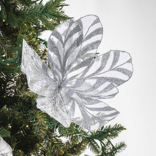 Blooming Silver Holiday Flower Clip - On Ornament - ironyhome