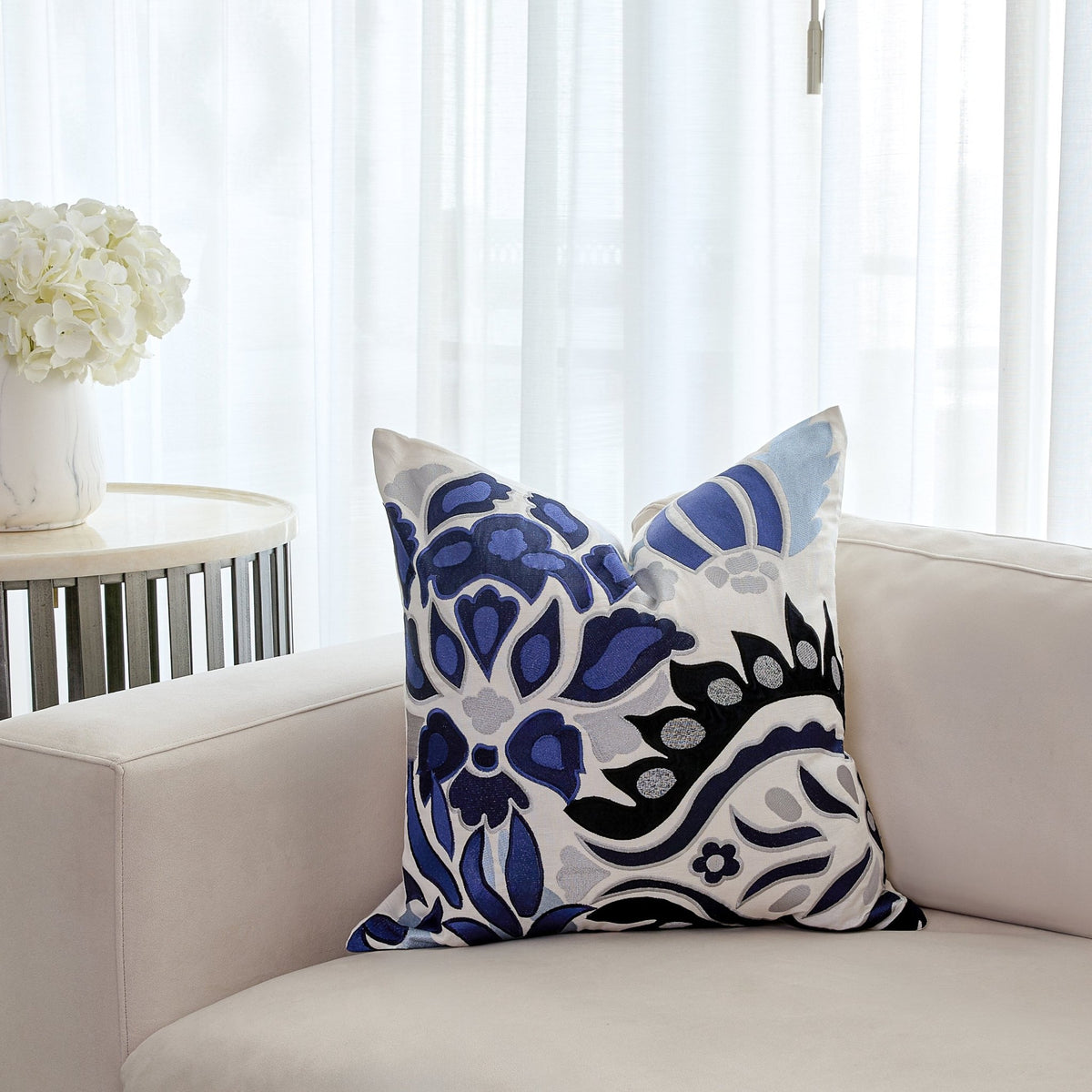 Blue Modern Paisley Square Cushion