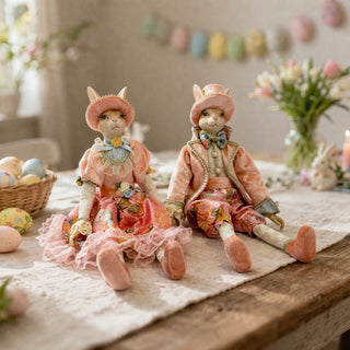 Blush Bunny Boy & Girl Sitting Figurines - ironyhome