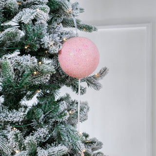 Blush Pink Glass Beaded Ball Ornament with Iridescent Glitter - ironyhome