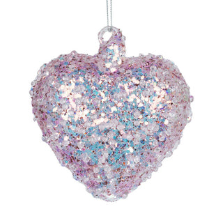 Blush Pink Heart Glass Ornament with Glitter and Sequins - ironyhome