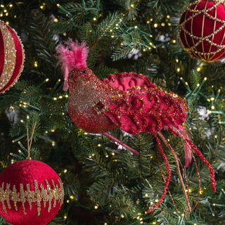 Burgundy And Gold Bird Clip - on Ornament - ironyhome