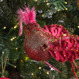 Burgundy And Gold Bird Clip - on Ornament - ironyhome