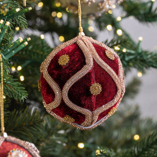 Burgundy And Gold Embellished Ball Ornament - ironyhome