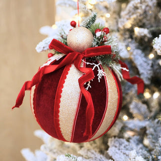 Burgundy Ball Ornament With Bow & Foliage - ironyhome