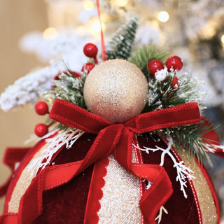 Burgundy Ball Ornament With Bow & Foliage - ironyhome