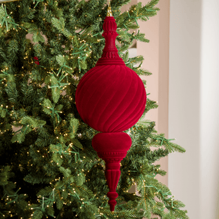 Burgundy Flocked Finial Ornament 23-Inch - Irony Home
