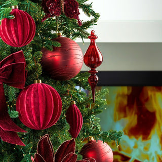 Burgundy Flocked Glass Ball Ornament - Irony Home
